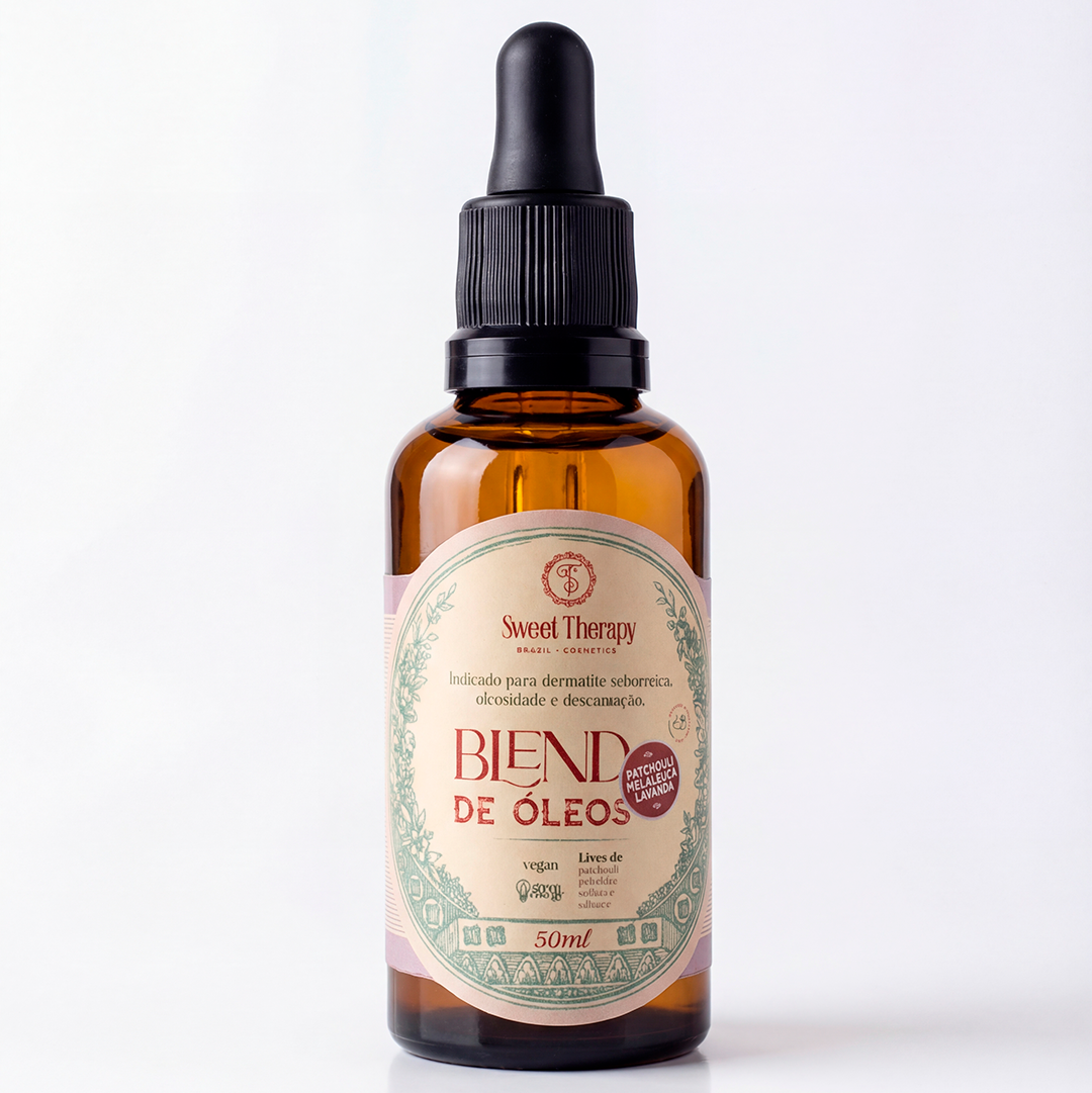 Blend de Óleos Essenciais Patchouli, Melaleuca e Lavanda 50ml – Tratamento Natural para Caspa, Oleosidade e Coceira no Couro Cabeludo